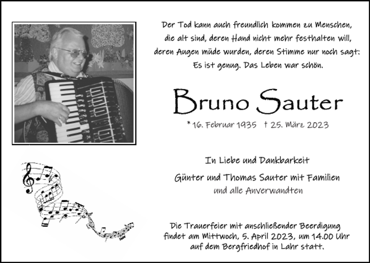 <p>* 16. Februar 1935 † 25. März 2023</p><p>und alle Anverwandten</p>